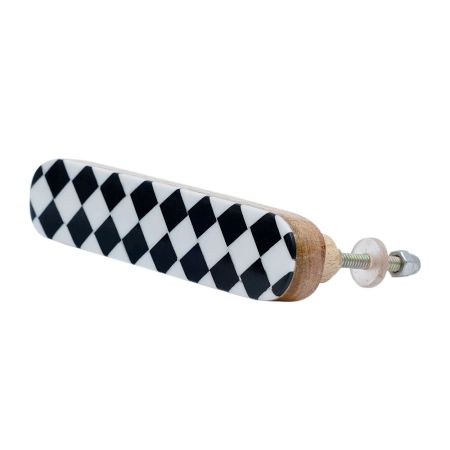 Black and White Checkerboard Resin and Wood Almirah Handle - 5 Inch